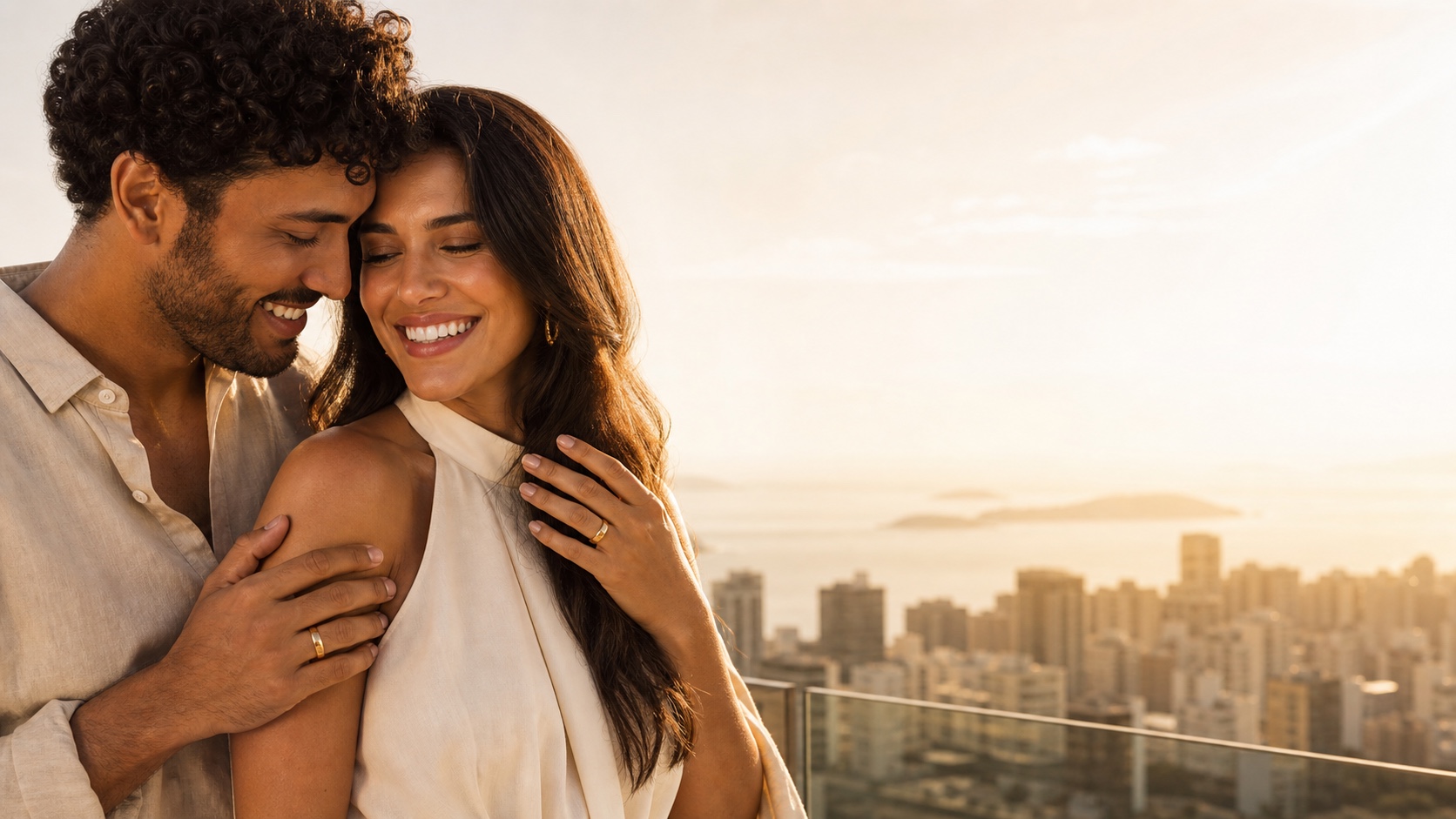Casal jovem usando alianças